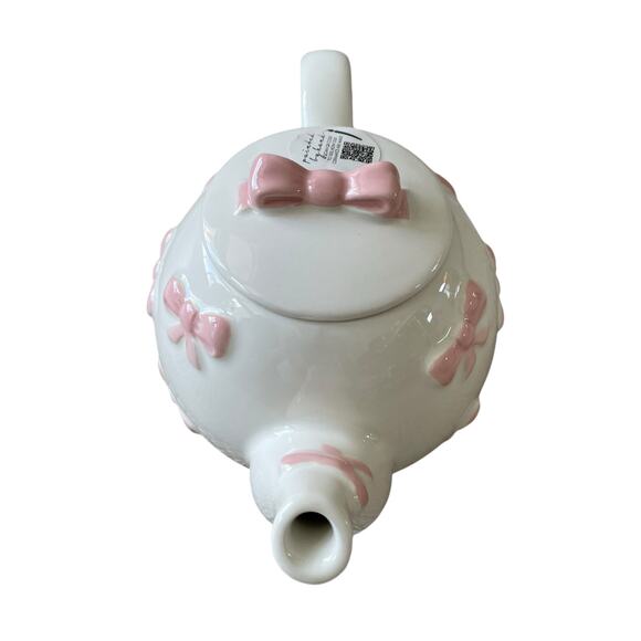 Lang Design Hand Painted Pink Bow Ceramic Teapot and Set of 2 Mugs New - Picture 5 of 16